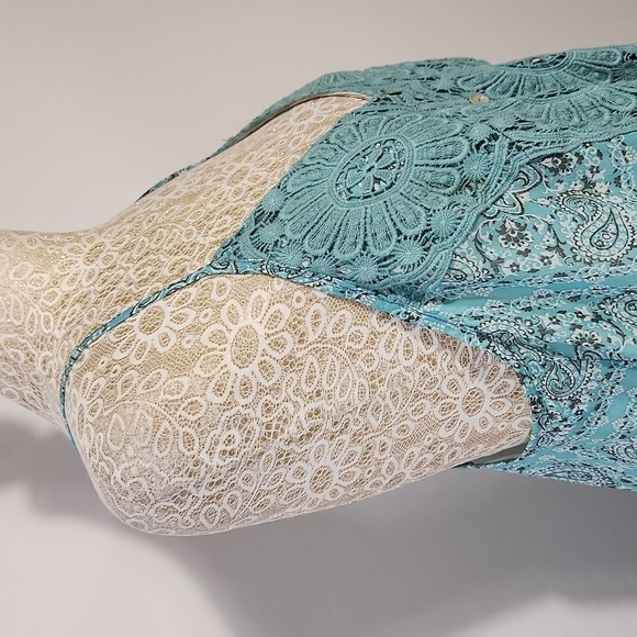 Miss Me SZ L Seafoam Green Floral Strap Lace Ruffle Hem Sleeveless Cami Top Boho - Picture 6 of 15